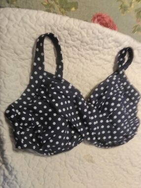Lands' End Navy and White Polka Dot Underwire Bikini Top